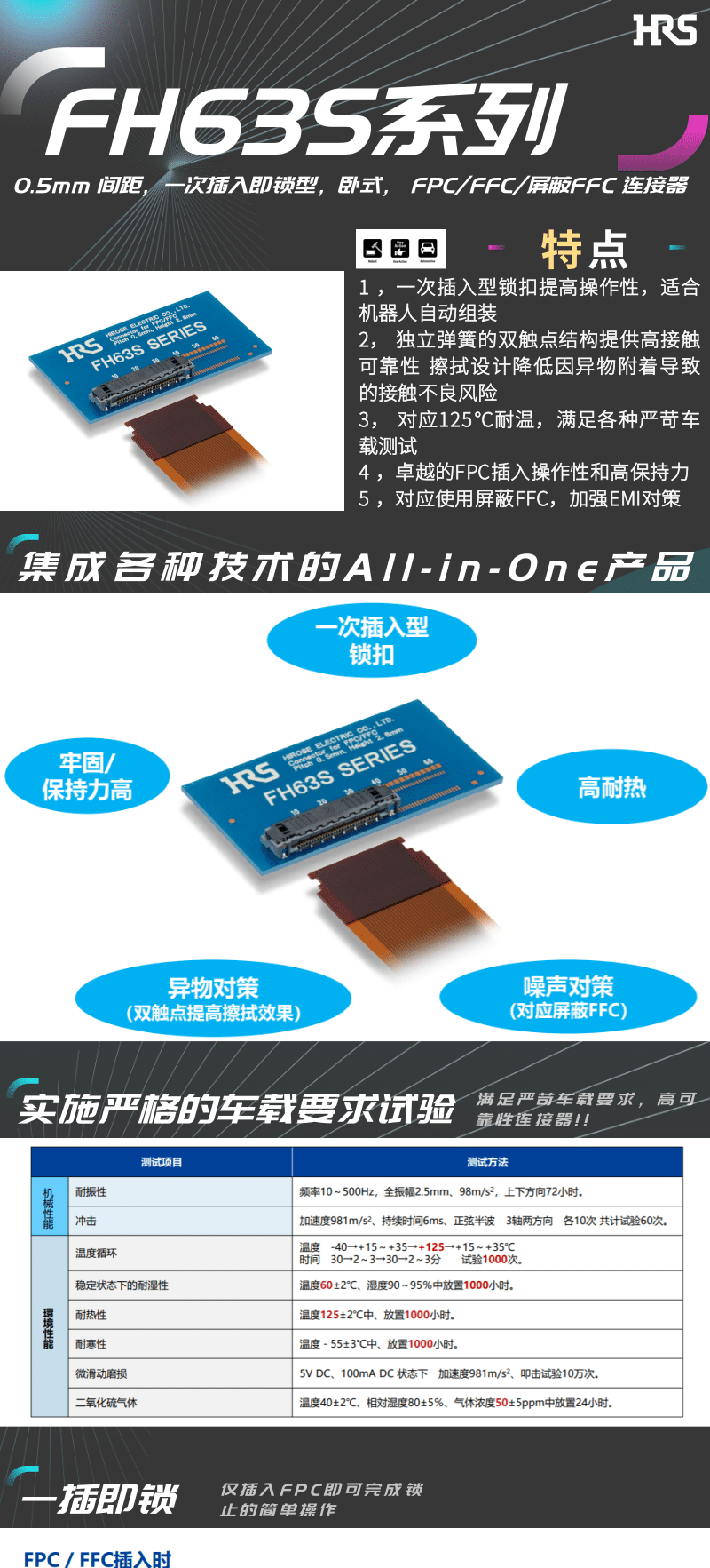 【產(chǎn)品推薦】一插即鎖，2觸點(diǎn)，支持125℃連接器-FH63S系列